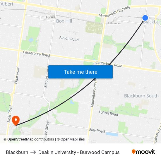 Blackburn to Deakin University - Burwood Campus map