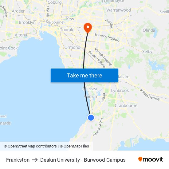 Frankston to Deakin University - Burwood Campus map
