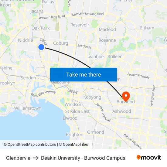 Glenbervie to Deakin University - Burwood Campus map