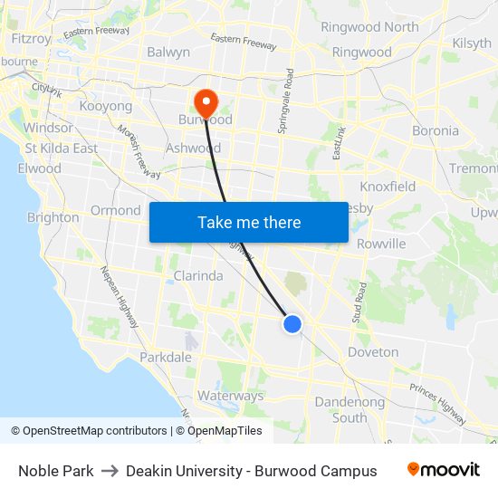 Noble Park to Deakin University - Burwood Campus map