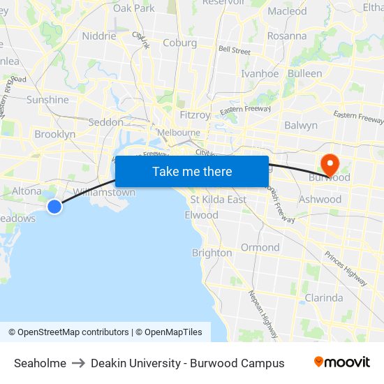 Seaholme to Deakin University - Burwood Campus map