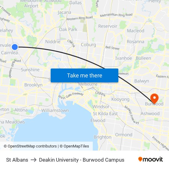 St Albans to Deakin University - Burwood Campus map