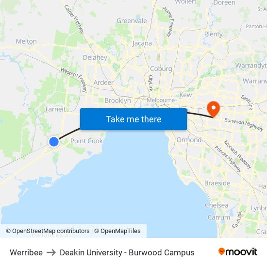 Werribee to Deakin University - Burwood Campus map