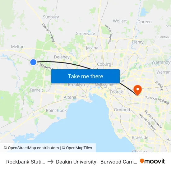 Rockbank Station to Deakin University - Burwood Campus map