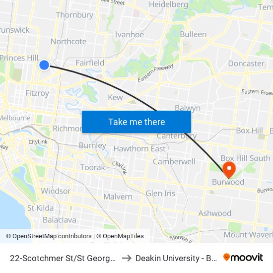 22-Scotchmer St/St Georges Rd (Fitzroy North) to Deakin University - Burwood Campus map