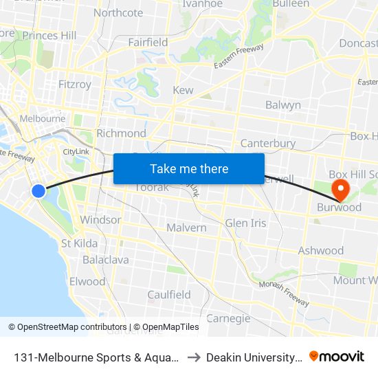 131-Melbourne Sports & Aquatic Centre/Albert Rd (Albert Park) to Deakin University - Burwood Campus map
