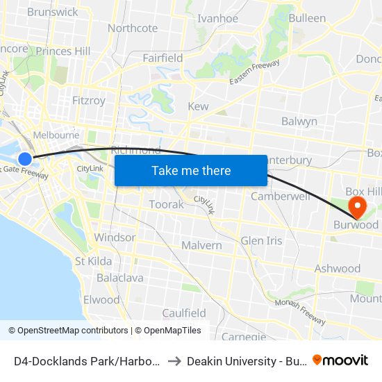 D4-Docklands Park/Harbour Esp (Docklands) to Deakin University - Burwood Campus map