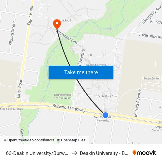 63-Deakin University/Burwood Hwy (Burwood) to Deakin University - Burwood Campus map