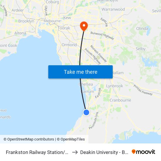 Frankston Railway Station/Young St (Frankston) to Deakin University - Burwood Campus map