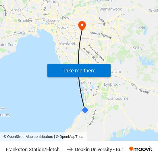 Frankston Station/Fletcher Rd (Frankston) to Deakin University - Burwood Campus map