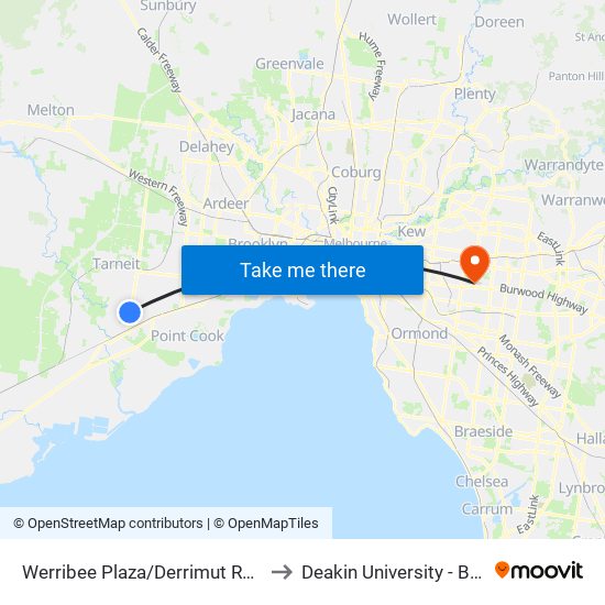 Werribee Plaza/Derrimut Rd (Hoppers Crossing) to Deakin University - Burwood Campus map