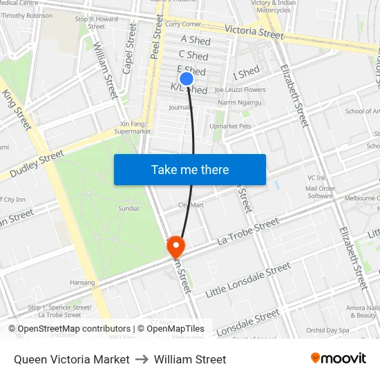 Queen Victoria Market to William Street map