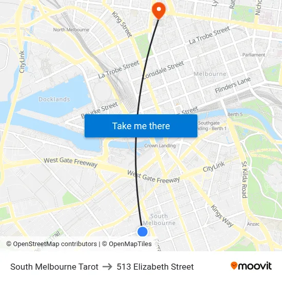 South Melbourne Tarot to 513 Elizabeth Street map