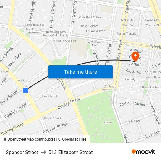 Spencer Street to 513 Elizabeth Street map