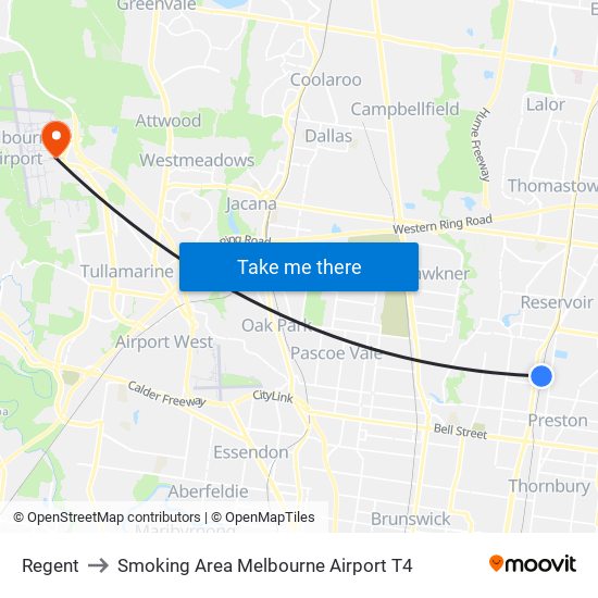 Regent to Smoking Area Melbourne Airport T4 map