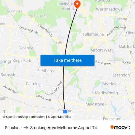 Sunshine to Smoking Area Melbourne Airport T4 map