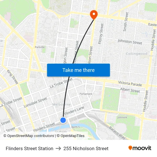 Flinders Street Station to 255 Nicholson Street map