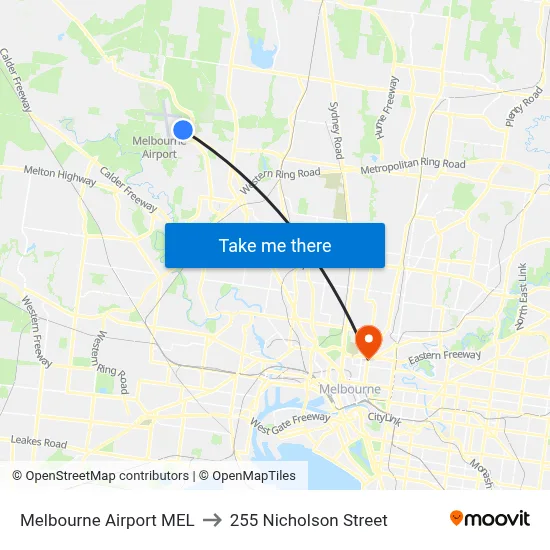 Melbourne Airport MEL to 255 Nicholson Street map