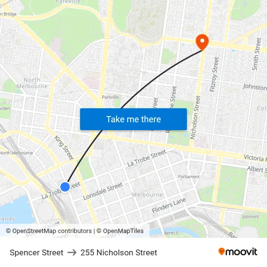 Spencer Street to 255 Nicholson Street map