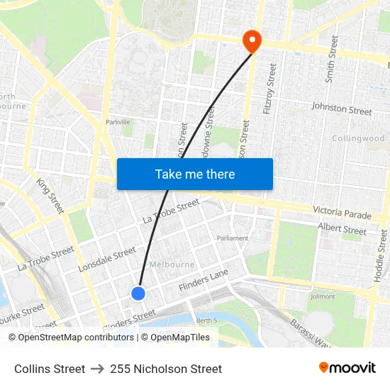 Collins Street to 255 Nicholson Street map