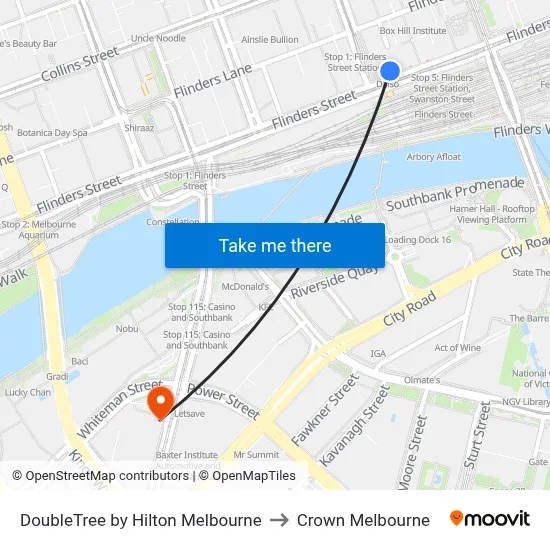 DoubleTree by Hilton Melbourne to Crown Melbourne map