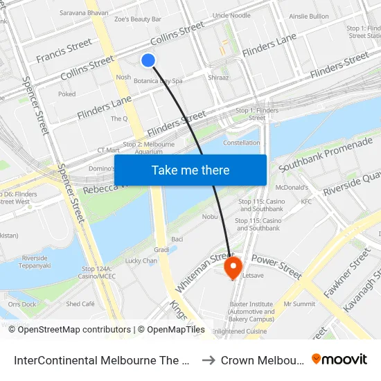 InterContinental Melbourne The Rialto to Crown Melbourne map