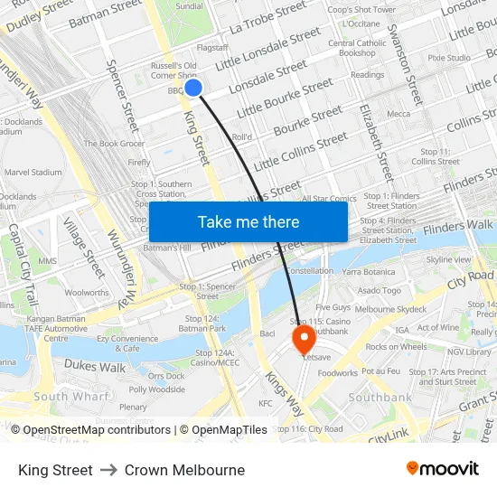 King Street to Crown Melbourne map