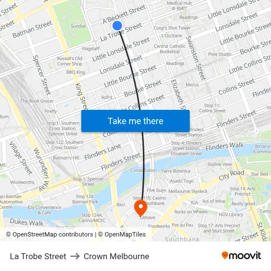 La Trobe Street to Crown Melbourne map