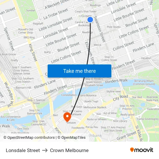 Lonsdale Street to Crown Melbourne map