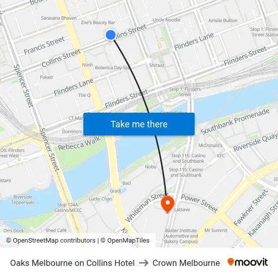 Oaks Melbourne on Collins Hotel to Crown Melbourne map