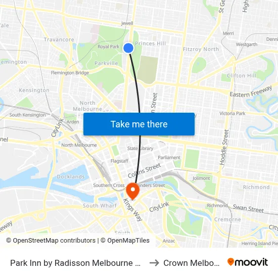 Park Inn by Radisson Melbourne Carlton to Crown Melbourne map
