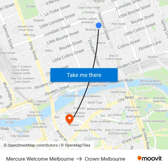 Mercure Welcome Melbourne to Crown Melbourne map