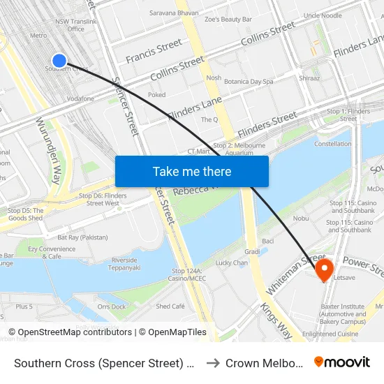 Southern Cross (Spencer Street) Station to Crown Melbourne map