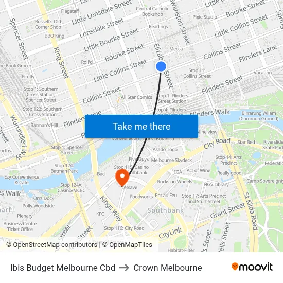Ibis Budget Melbourne Cbd to Crown Melbourne map