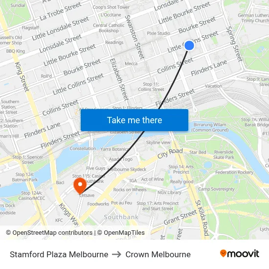 Stamford Plaza Melbourne to Crown Melbourne map