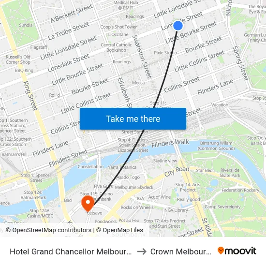 Hotel Grand Chancellor Melbourne to Crown Melbourne map