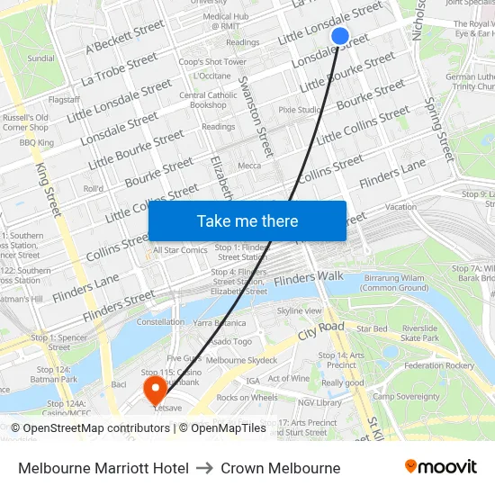 Melbourne Marriott Hotel to Crown Melbourne map