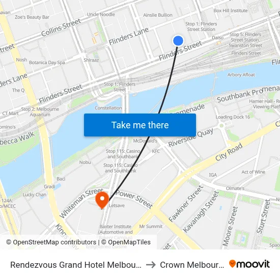 Rendezvous Grand Hotel Melbourne to Crown Melbourne map