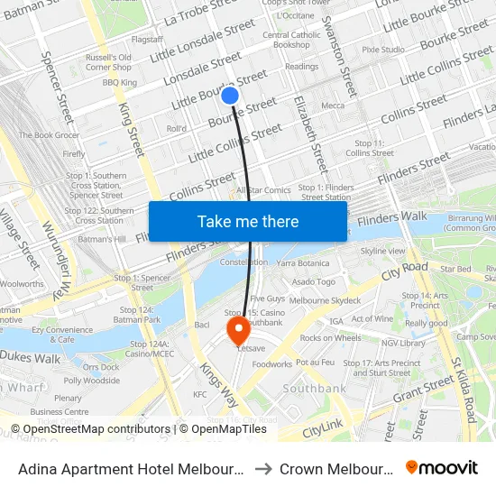 Adina Apartment Hotel Melbourne to Crown Melbourne map