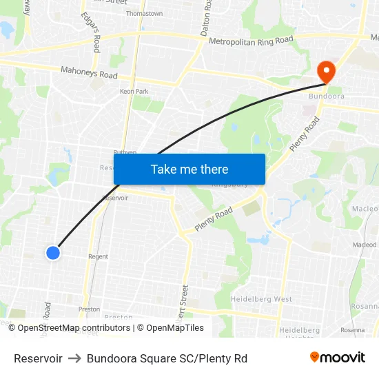 Reservoir to Bundoora Square SC/Plenty Rd map