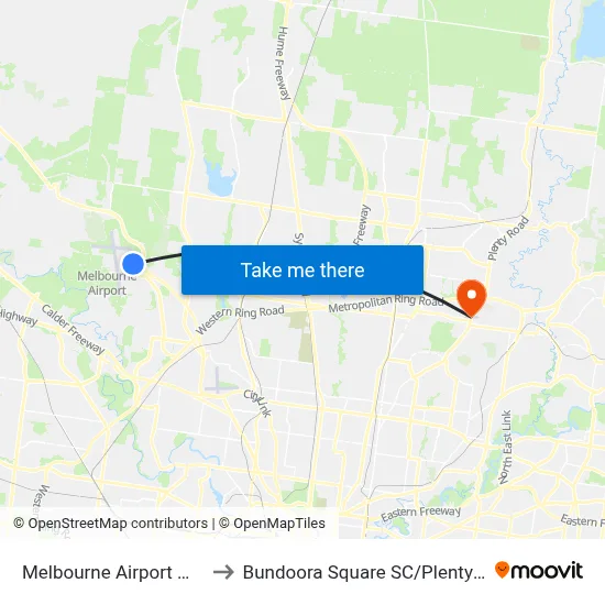 Melbourne Airport MEL to Bundoora Square SC/Plenty Rd map