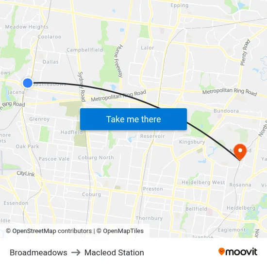 Broadmeadows to Macleod Station map