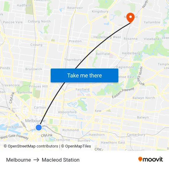 Melbourne to Macleod Station map