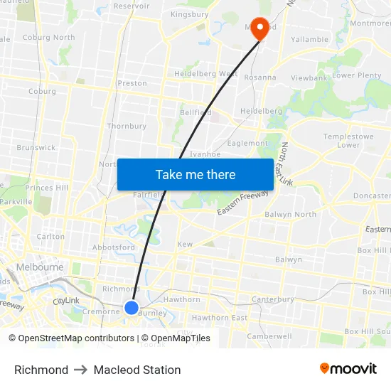 Richmond to Macleod Station map
