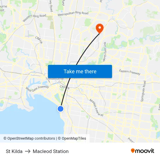 St Kilda to Macleod Station map