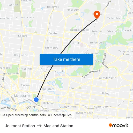 Jolimont Station to Macleod Station map