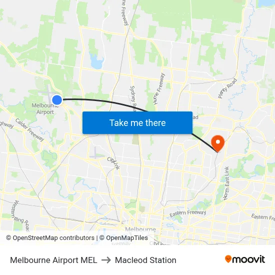 Melbourne Airport MEL to Macleod Station map