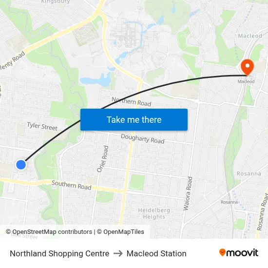Northland Shopping Centre to Macleod Station map