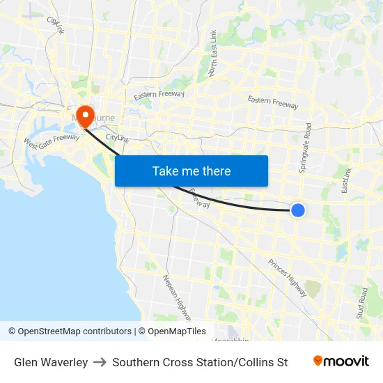 Glen Waverley to Southern Cross Station / Collins St map