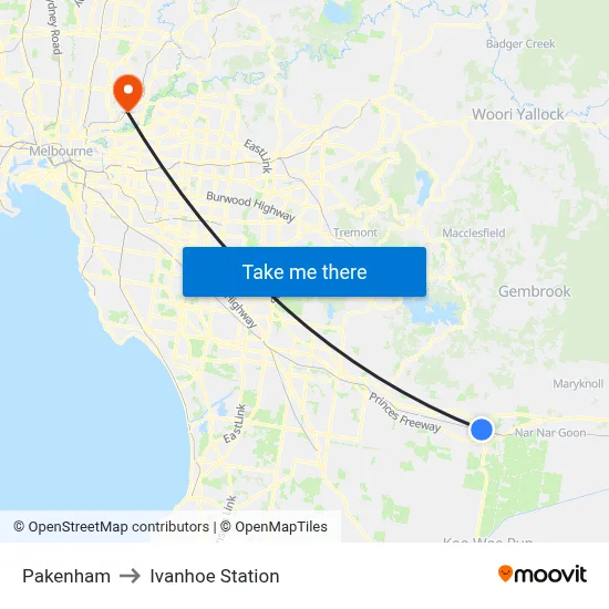 Pakenham to Ivanhoe Station map